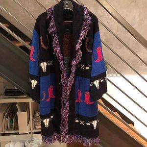 Zara western oversize knit fringe cardigan S